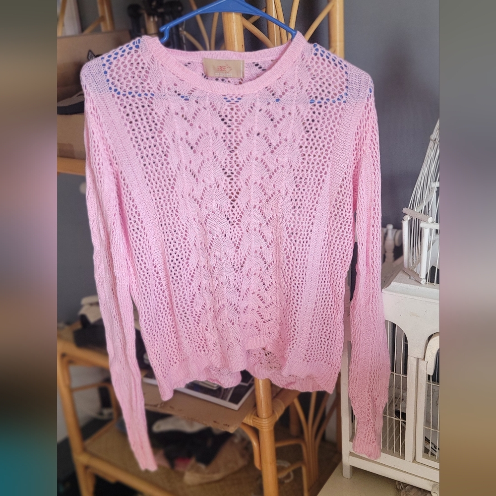 Pink Cable Knit Crew Neck Sweater